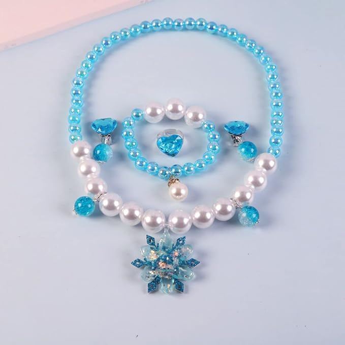 Princess Elsa Costume Dress up Accessories for Girls Cosplay Accessories Christmas Gifts Set Gloves Tiara Crown Necklace Wand (Blue02)