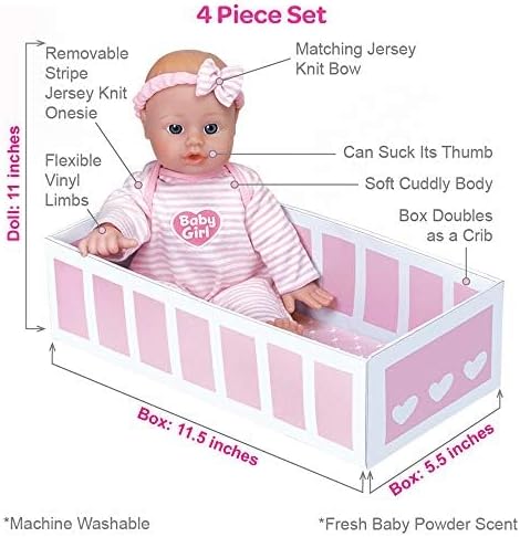 Adora Amazon Exclusive Soft & Cuddly Sweet Baby Girl, 11” Adorable Baby Doll with Bright Blue Eyes and Blonde Painted Hair, Includes Headband and Pink Stripe Birthday Gift For Ages 1 and Up