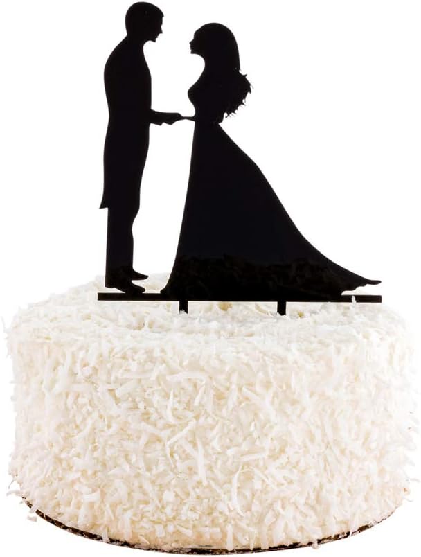 Top Cake 6.7 x 5.1 Inch Bride And Groom Cake Topper, 1 Romantic Silhouette Wedding Cake Topper - For Anniversaries Or Engagement Parties, Couple Holding Hands, Black Acrylic Wedding Cake Toppers
