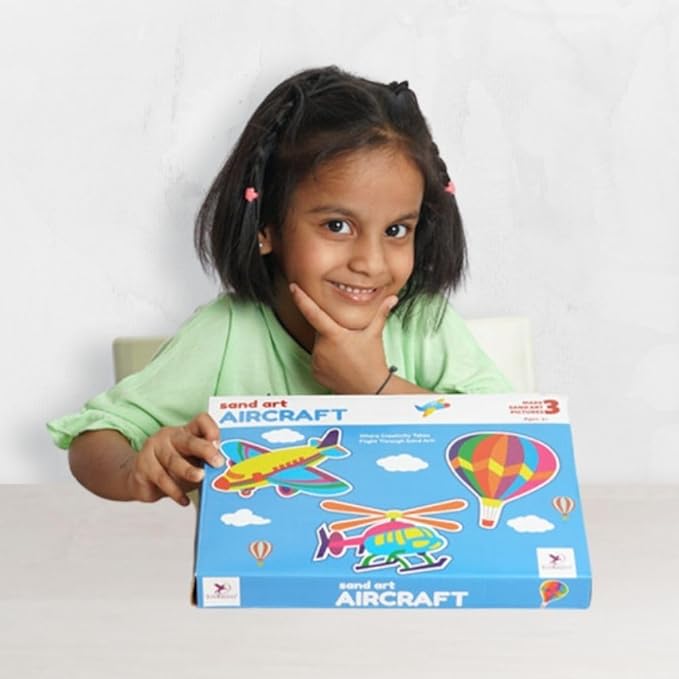 Toykraft Sand Art Kit, Toddler Craft for Kids 3 to 5, Peel and Stick Picture, Gift for Boys and Girls - Aircraft