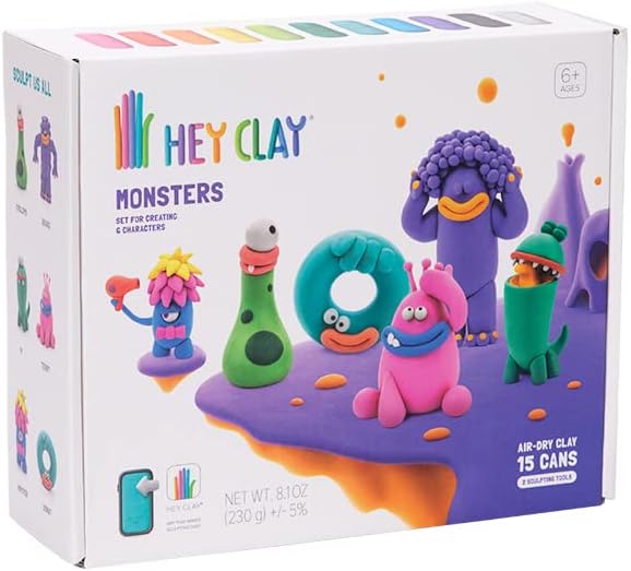 Fat Brain Toys Hey Clay Monsters, Air Dry Clay Kit with Interactive App for Kids & Tweens, Modeling Clay and Crafts Set