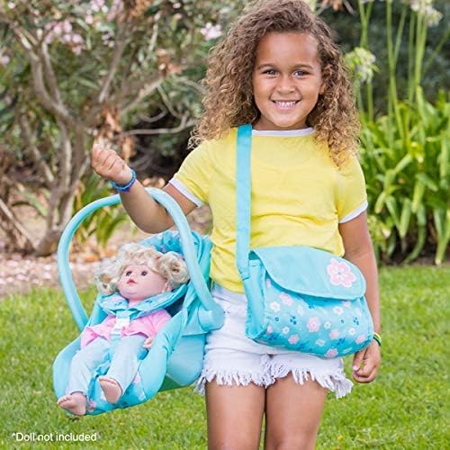 Adora Baby Doll Car Seat with with Removable Seat Cover - Machine Washable, Fits Most Dolls & Plush Animals Up To 20”, Birthday Gift For Children Ages 2+ - Blue Flower Power