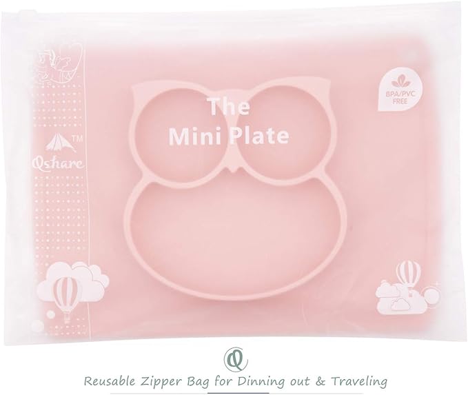 Qshare Toddler Plate, Portable Baby Plate for Toddlers and Kids, BPA-Free Strong Suction Plates for Toddlers, Dishwasher and Microwave Safe Silicone Placemat 11x8x1 inch