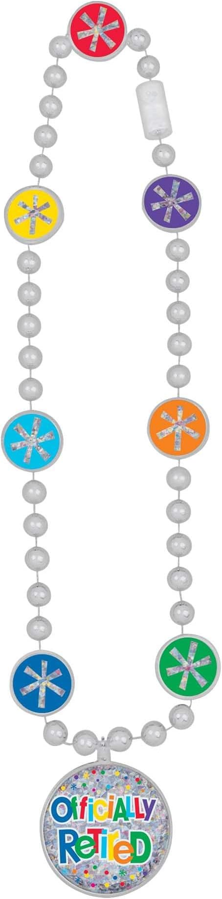 Officially Retired Multicolor Party Bead Plastic Necklace - 15" (Pack Of 1) - Fun Accessory For Retirement Parties