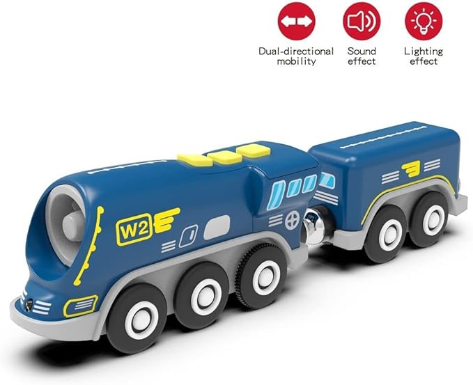 Battery Operated Action Locomotive Train (Magnetic Connection)- Powerful Engine Bullet Train Compatible with Thomas, Brio, Chuggington Wooden Train Set and Tracks- Toys Car for Toddlers