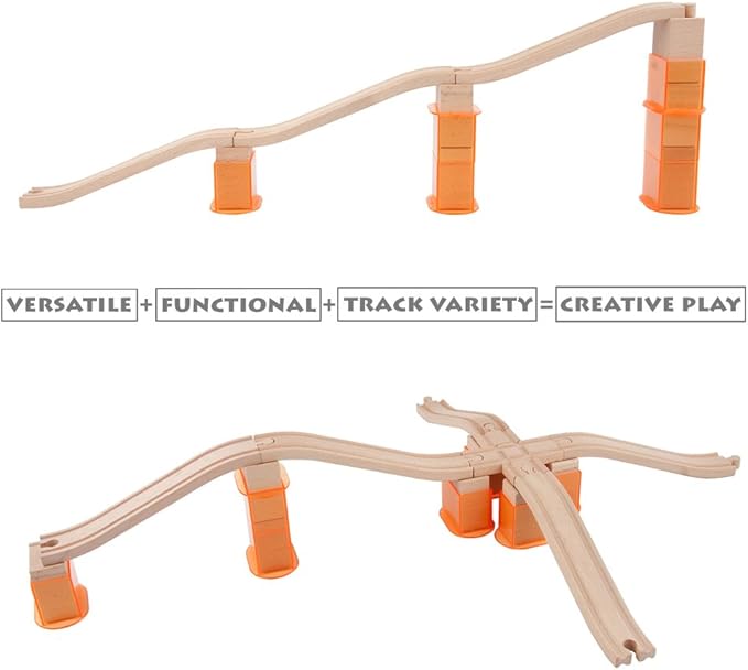 Orbrium Toys 110 Pcs Wooden Train Track Expansion Pack Compatible with Thomas Wooden Train, Brio, Thomas The Tank Engine
