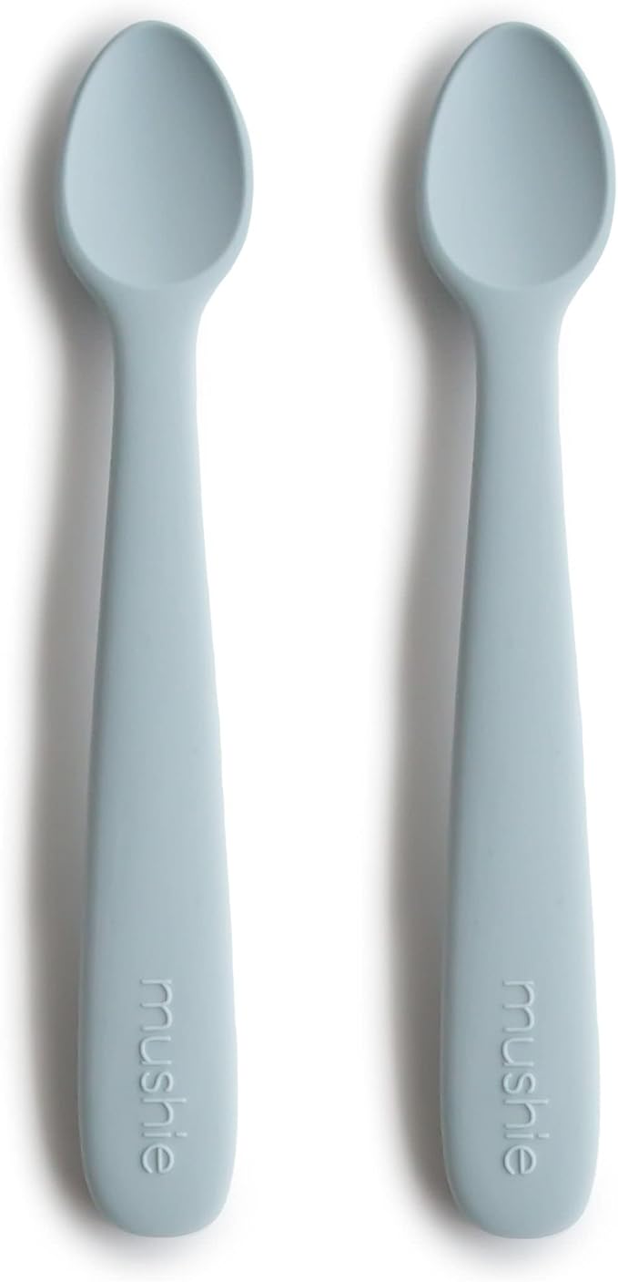 mushie Silicone Baby Feeding Spoons | 2 Pack (Powder Blue)