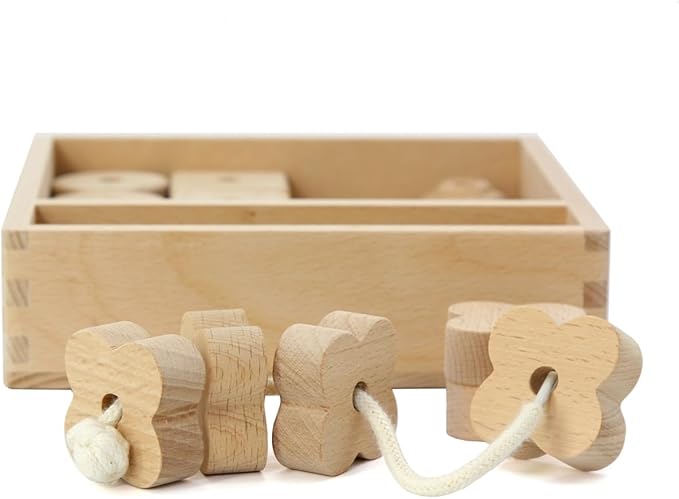 Lacing Bead 27 Large Wooden Beads 1 Lace for Toddler and Kids Montessori Educational Toy Fine Motor Skills 2 Years