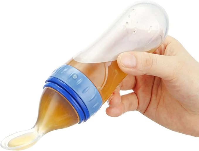 PandaEar 2 Pack Baby Food Spoon Dispenser + 2 Silicone Baby Spoons| Baby Spoon Bottle Feeder| 4 oz Squeeze Spoon Feeder for Baby Food| Travel Friendly Kids Toddlers Boys Girl