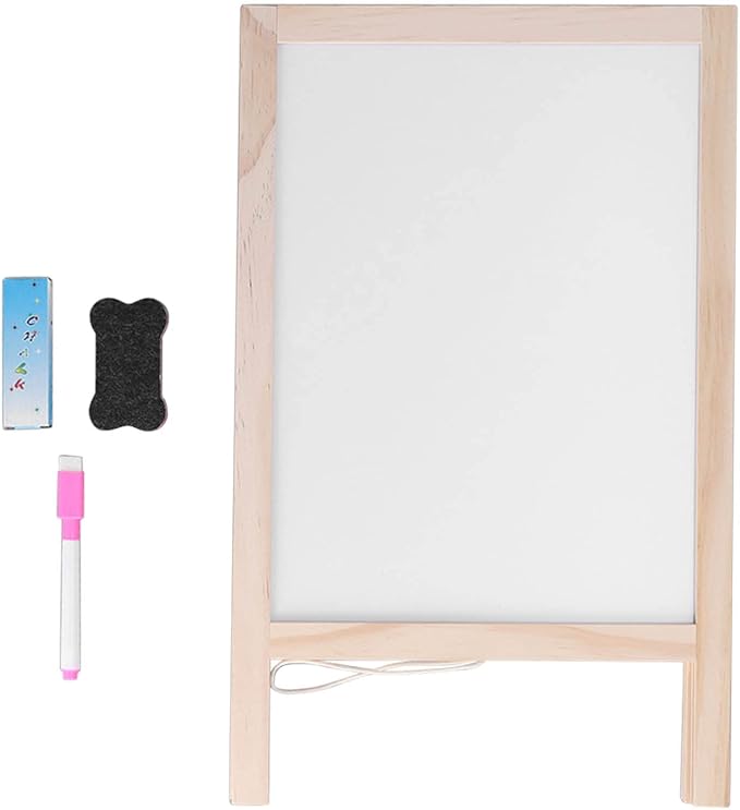 Poplar Wooden Kids Easel,25x40cm Double Sided Foldable Standing Blackboard Store Advertising Display Board with Blackboard Eraser Marker Pen Chalk Accessories
