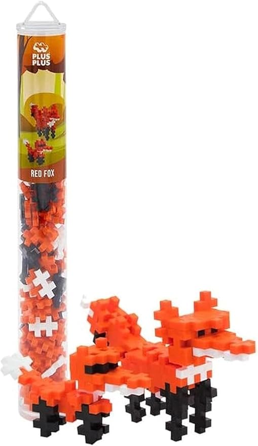 Plus Plus 3D Animal Figurine Building Block Set, 70 Mini Interlocking Puzzle Pieces, Fun Stem Toys for Kids - Fox Mini Maker Tube
