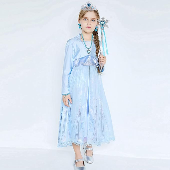 Princess Elsa Costume Dress up Accessories for Girls Cosplay Accessories Christmas Gifts Set Gloves Tiara Crown Necklace Wand (Blue02)