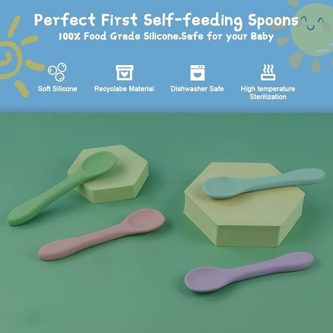 Vicloon Silicone Baby Feeding Spoons, 4 PCS Baby Spoons, First Stage Feeding Spoons for Infants, Silicone Baby Spoons Ultra-Durable & Chewproof, Silicone Feeding Spoons Dishwasher Safe,Baby Utensils