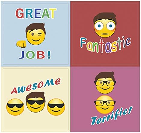 Creanoso Emoji Encouraging Words Stickers (10-Sheet) – Total 120 pcs (10 X 12pcs) Individual Small Size 2.1 x 2. Inches, Waterproof, Unique Personalized Themes Art Decal for Boys & Girls, Children