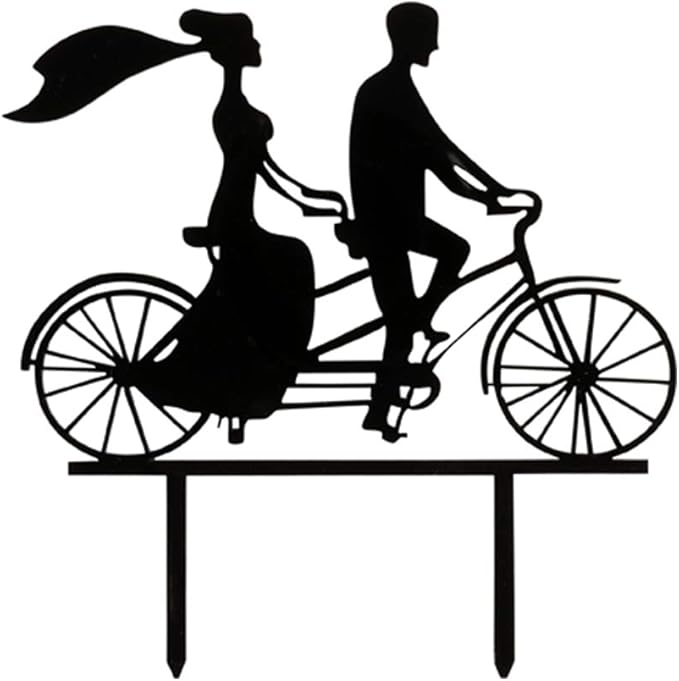 Restaurantware Top Cake Bride And Groom Cake Topper 1 Romantic Silhouette Wedding Cake Topper - For Anniversaries Or Engagement Parties Couple On Tandem Bike Black Acrylic Wedding Cake Topper