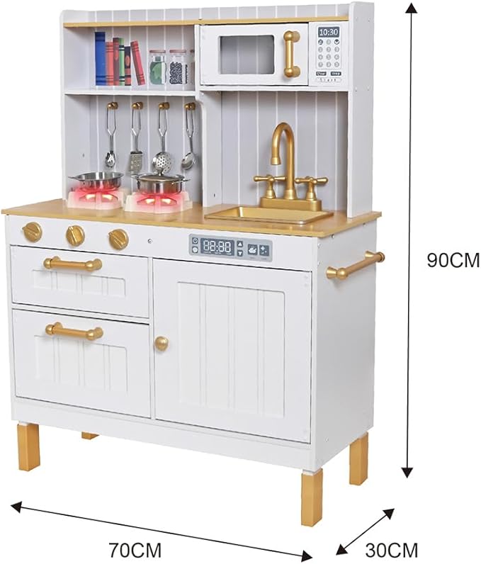 Wooden Toddlers Kitchens Playsets with 6pcs Cooking Kitchen Sets|Kids Play Kitchens with Cooking Pans,Pots,Stove&Sink|Mini Baby Kitchen Toys with Lights&Sounds for Kids Ages 3+Boys Girls…