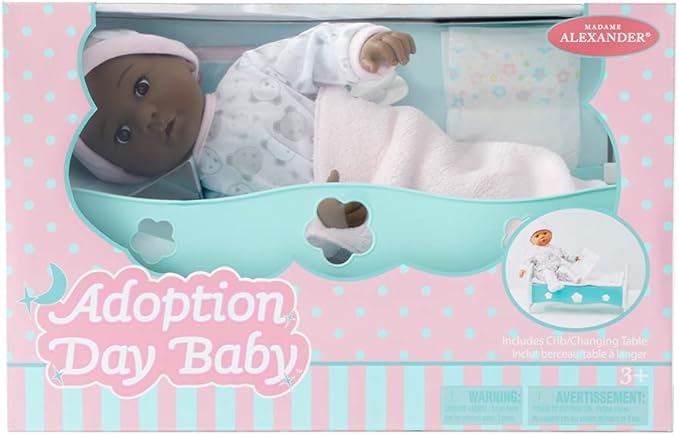 Madame Alexander 14" Adoption Day Baby Girl Doll, Dark Skin Tone, Brown Eyes (20454)