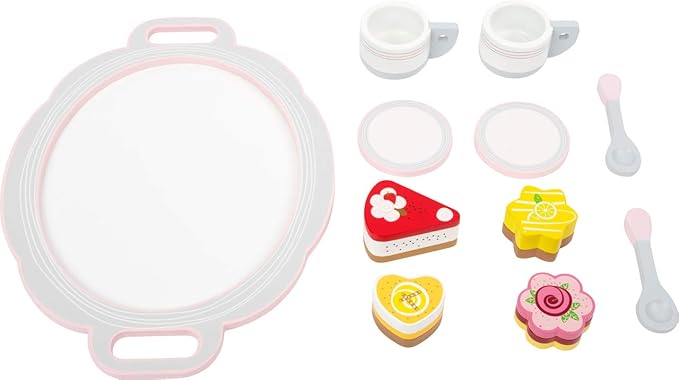 small foot wooden toys Coffee and Cake 11 pcs. Playset for Two Cute Stuffed Animals, Perfect for Small Coffee Parties in The Children's Room or Garden Designed for Children Ages 3+, Multi
