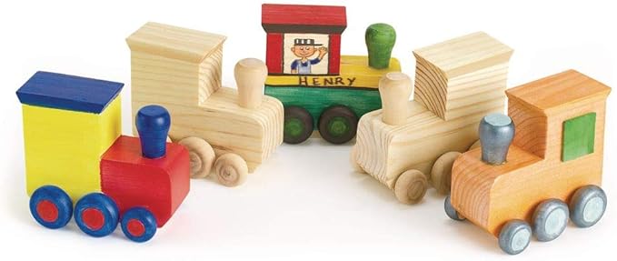 Colorations® Decorate Your Own Wooden Trains, Set of 6, Craft for Kids & Fun Home Activities, Create Unique & Personal Designs, Fun Kids Craft Project, Individually Packaged, Craft & Enjoy!