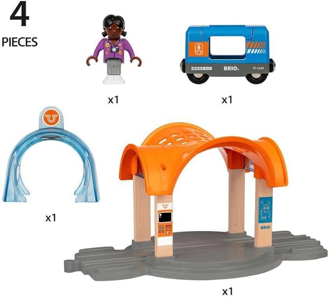 BRIO 33973 Smart Tech Sound Action Tunnel Station | Wooden Toy Train Set for Kids Age 3 and Up