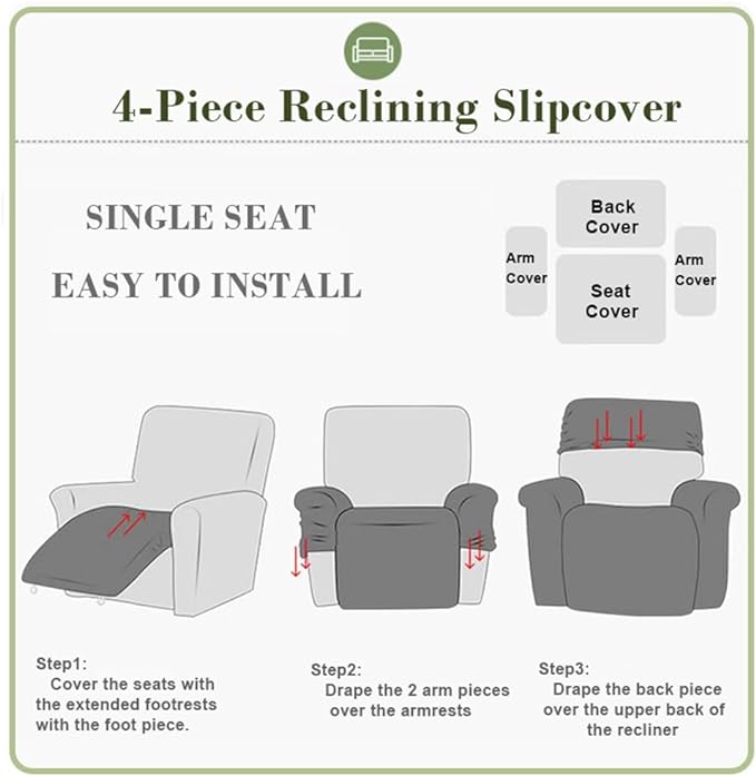 vctops 4 Pieces Jacquard Plush Recliner Slipcovers Stretch Soft Sofa Couch Cover Anti-Slip Solid Color Furniture Protector with Elastic Bottom for Kids Cats Dogs (Lake Blue,1 Seat)