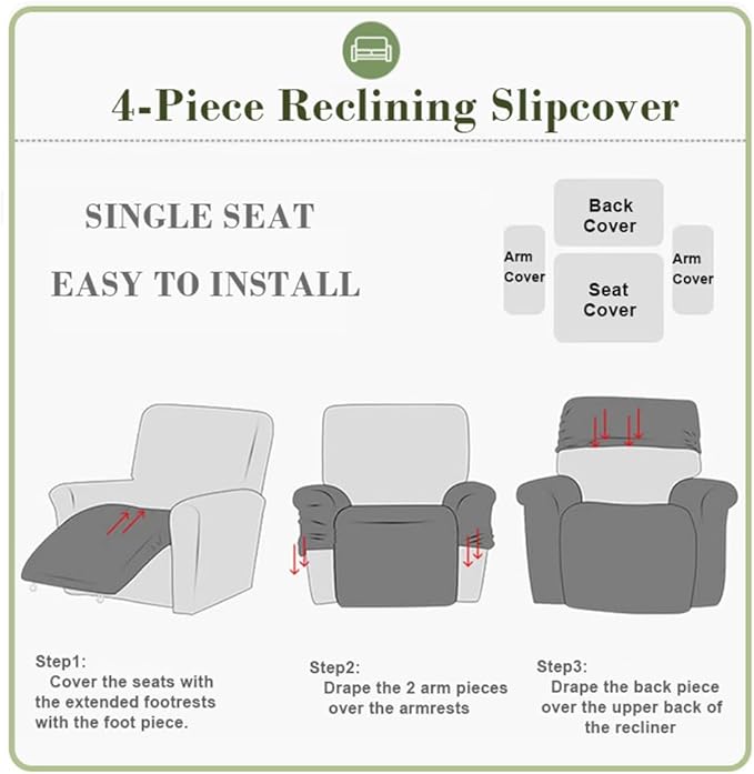 vctops 4 Pieces Jacquard Plush Recliner Slipcovers Stretch Soft Sofa Couch Cover Anti-Slip Solid Color Furniture Protector with Elastic Bottom for Kids Cats Dogs (Sky Blue,1 Seat)