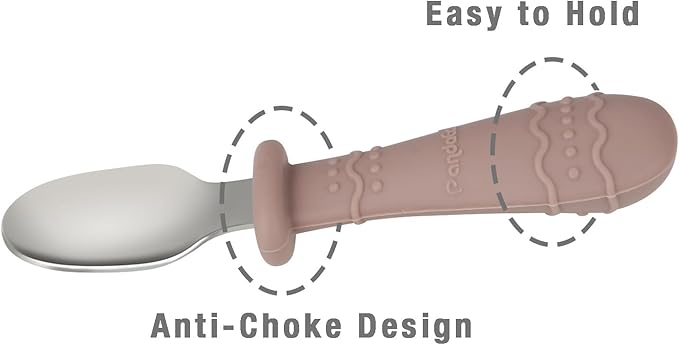 PandaEar Toddler Utensils, 6 Pack Kids Spoons and Forks, 18/8 Stainless Steel & Food Grade Silicone Children Silverware Set, Dishwasher Safe (Blue/Brown/Red)