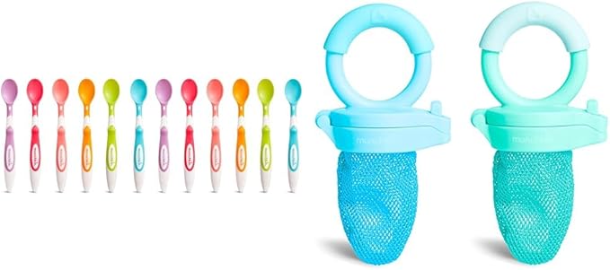 Munchkin® Soft Tip™ Infant Spoons, 12 Count (Pack of 1) & Fresh Food Feeder, 2 Count (Pack of 1), Blue/Mint