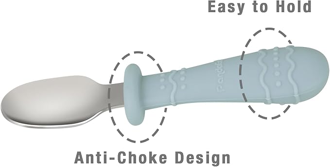 PandaEar Toddler Utensils, 6 Pack Kids Spoons and Forks, 18/8 Stainless Steel & Food Grade Silicone Children Silverware Set, Dishwasher Safe (Light Tan/Walnut/Blue)