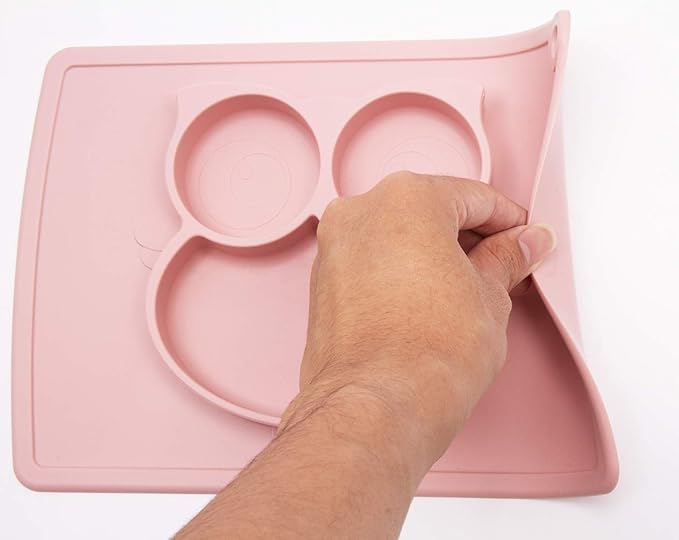 Qshare Toddler Plate, Portable Baby Plate for Toddlers and Kids, BPA-Free Strong Suction Plates for Toddlers, Dishwasher and Microwave Safe Silicone Placemat 11x8x1 inch