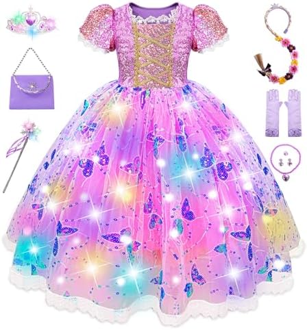 Light Up Girls Halloween Costume Snow Princess Dress Ice Christmas Costumes Toddler Kids Costume with Accessories