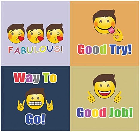 Creanoso Emoji Encouraging Words Stickers (10-Sheet) – Total 120 pcs (10 X 12pcs) Individual Small Size 2.1 x 2. Inches, Waterproof, Unique Personalized Themes Art Decal for Boys & Girls, Children