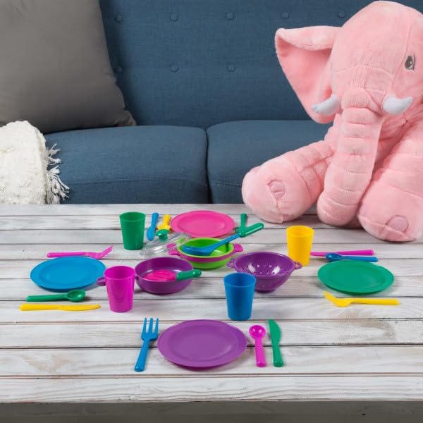 Hey! Play! Kids Play Dish Set, 27 Piece Tableware Dish Set with Dish Drainer – for Kitchen Playset and Pretend Food, Toys for Boys and Girls