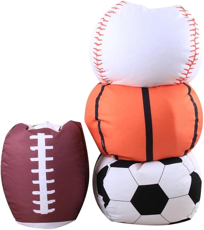 Storage Bean Bag Chair 18 Inch Beanbag Cover with Zipper for Kids Plush Toys Game Play (Football)