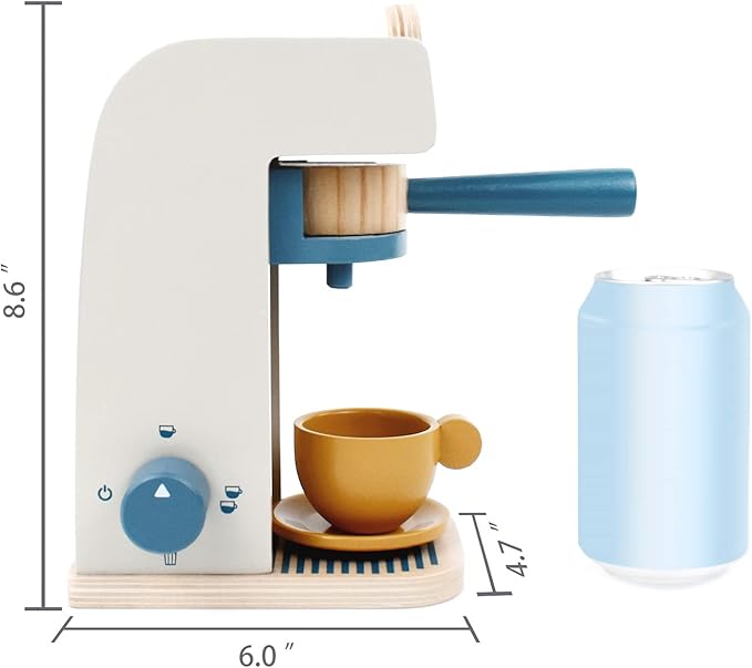 PairPear Kids Wooden Toys Coffee Maker Toy Espresso Machine Playset - Toddler Play Kitchen Accessories Gift for Girls and Boys
