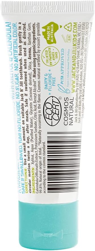 Jack N' Jill Natural Toddler Toothpaste for Baby, Kids and Infants 6 Months & Up, Fluoride Free Training Toothpaste for Toddlers 1-3 (1.76 Fl Oz (Pack of 6), Milkshake)