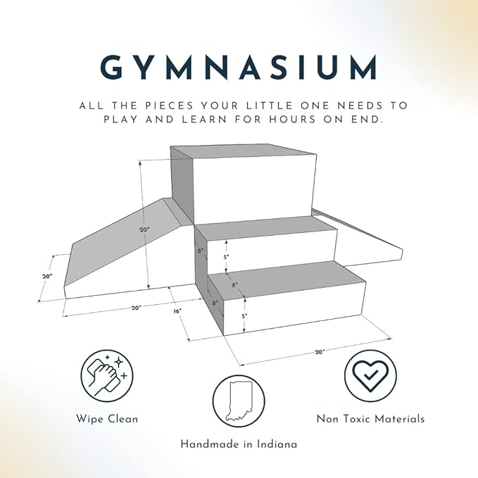 Foamnasium Gymnasium, Indoor Foam Playset, 4 Piece Soft Toddler and Active Kids Play Foam Climber for Crawling, Climbing, Sliding and Jumping, Made in The US, Enhanced Navy Multi