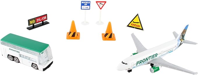 Daron Frontier Airlines Spot The Jaguar Airport Playset with Die-Cast Metal Model Airplane with Plastic Parts, Cars and Transportation Toys for Kids Ages 3+