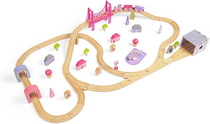 Bigjigs Rail, Fairy Town Train Set, Wooden Toys, Wooden Train Set, Gifts for 4 Year Old Girl, Pink Train Set, Girls Train Set, Bigjigs Train Set