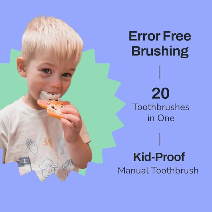 autobrush U Shaped Kids Manual Toothbrush- 360° Design for Upto 5.1X Better Cleaning with Unique Nylon Bristles, Comfort Grip Handle, Waterproof Design, Ages 3-5, Giraffe (Double-Sided)