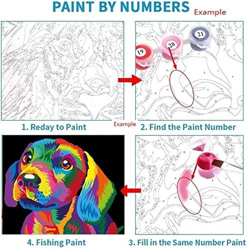 Elftoyer Paint by Numbers for Kids & Adults & Beginner, DIY Canvas Painting Gift Kits for Home Decoration - Colorful Dog 16 x 20 inch (Without Framed)