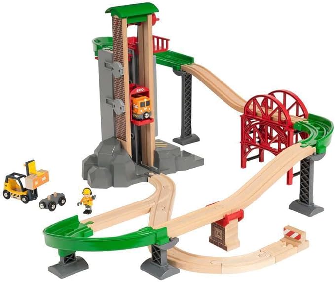 BRIO World 33887 Lift & Load Warehouse Set | 32 Piece Kids Train Toy Set with Wooden Tracks and Accessories | Interactive Design | FSC Certified Wood | for Ages 3 and Up