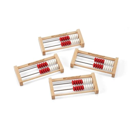 hand2mind Mini 20 Bead Wooden Rekenrek, Abacus for Kids Math, Math Manipulatives Kindergarten, Counting Rack for Kids, Counters for Kids Math, Educational Toys for Elementary Kids (Set of 4)