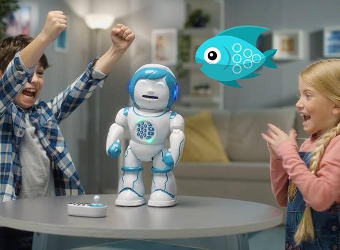 Lexibook Powerman Kid - Educational and Bilingual English/Spanish Robot - Walking Talking Dancing Singing Toy - STEM Programmable Telling Creating Stories - Quizzes Shooting Discs for Kids - ROB90US