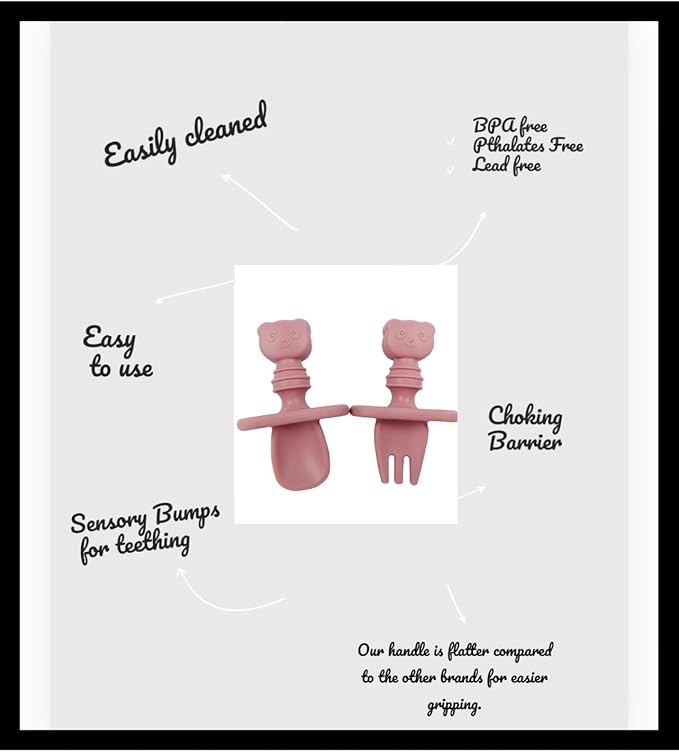 Baby Spoons and forks set, Silicone, Self Feeding pack of 2, Toddler spoon and fork set, Baby Led Weaning Supplies, First Stage Baby Essentials, Safe To Use, Gentle Teethers- (Earthy colors)