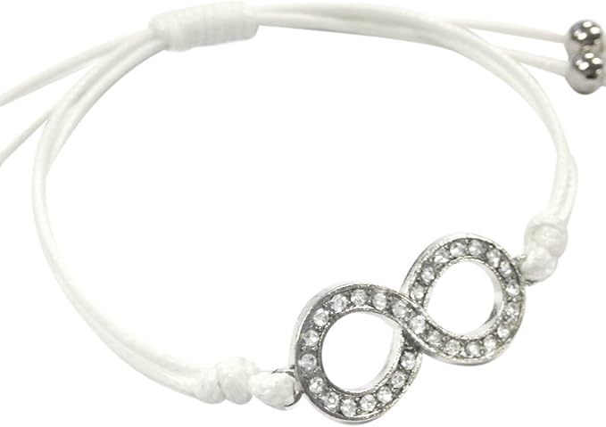Wrapables Adjustable Rhinestone Infinity Corded Bracelet, White Silver Tone