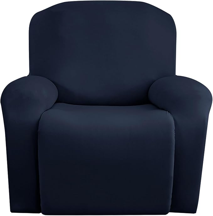 Jin Le 4 Pieces Recliner Cover Stretch Recliner Chair Cover 1 Seater Recliner Couch Covers Sofa Covers Stretch Soft Furniture Protector with Elastic Bottom and Ties for Kids Pet(Recliner, Navy)