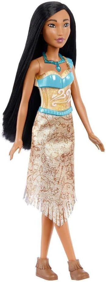 Mattel Disney Princess Toys, Pochontas Fashion Doll, Sparkling Look with Black Hair, Brown Eyes & Necklace Accessory, Inspired by the Movie