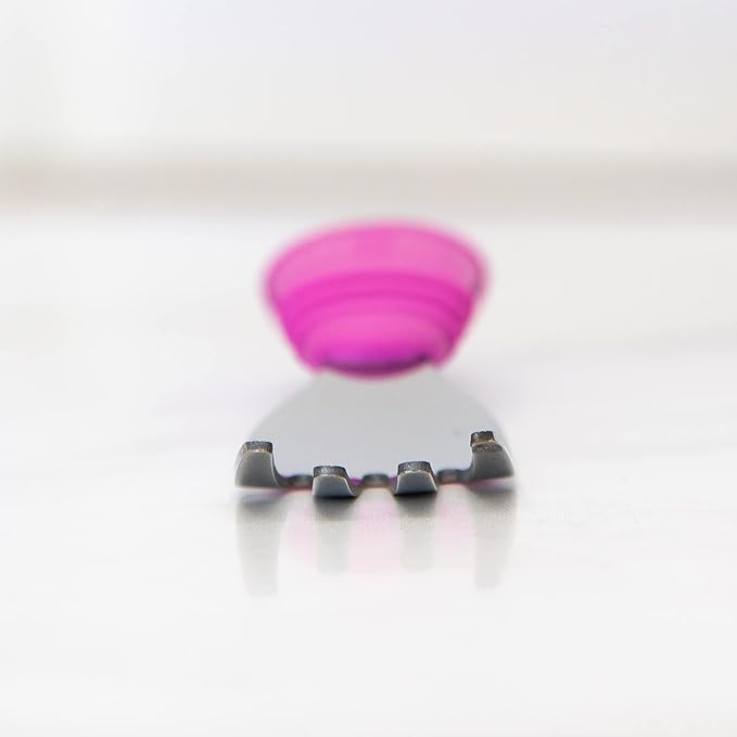 Bumkins Toddler Utensils, Kids Size Fork and Spoon Set, Silicone and Stainless-Steel Training Silverware, Angled Forks / Sporks for Self-Feeding, Children Hold Learning to Eat, 18 Months Up, Fuchsia