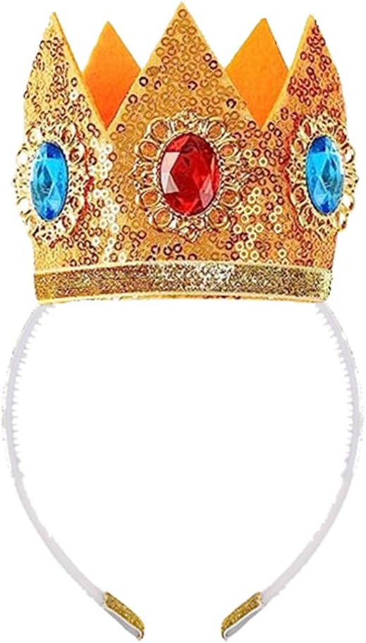 Princess Peach Costume Dress up Accessories for Girls Peach Gloves Tiara Crown Wand Brooch Earrings Halloween Cosplay Accessories Christmas Gifts Set (White Peach)